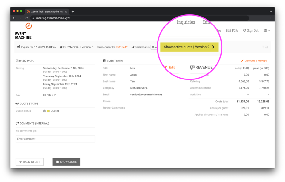 Focus on relevant quote versions with "active" quotes Focus on relevant quote versions with "active" quotes