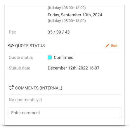 Display of the quote status in the event details Display of the quote status in the event details
