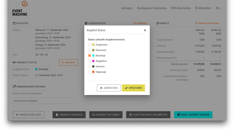 Angebot Status beliebig ändern & Optionsdatum setzen Angebot Status beliebig ändern & Optionsdatum setzen