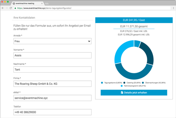 Buchungsmaske für alle Arten von Events direkt auf der Location-Website Buchungsmaske für alle Arten von Events direkt auf der Location-Website