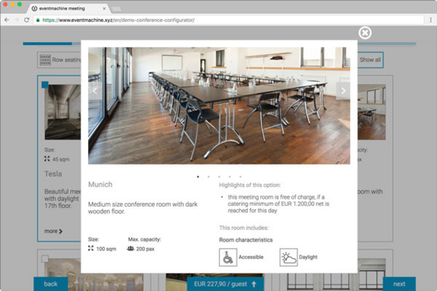 Plan events with software directly on the hotel website