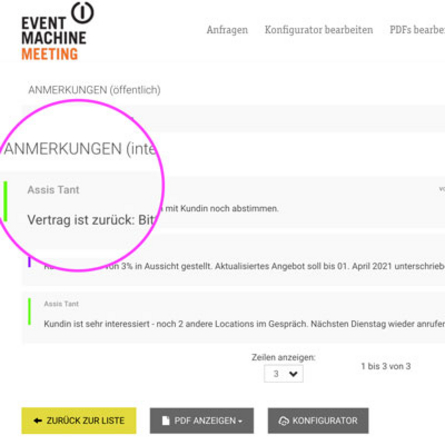 Interne Anmerkungen an Konfigurationen anfügen, um den Verlauf eines Events zu dokumentieren - eventmachine Interne Anmerkungen an Konfigurationen anfügen, um den Verlauf eines Events zu dokumentieren - eventmachine