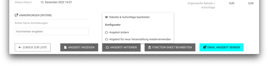 Button "Angebot Aktionen" mit Subnavigation