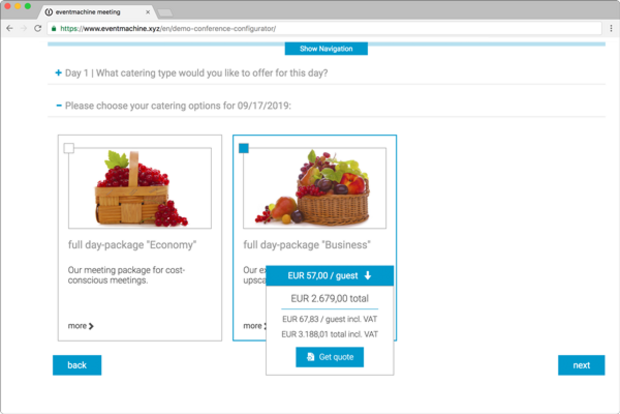 MICE booking engine for the own hotel website