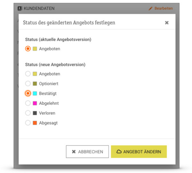 Status Codes zur Einordnung eines Angebots im Verkaufsprozess