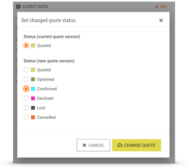 Status codes for the classification of a quote in the sales process