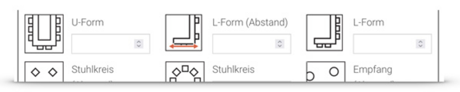 Zusätzliche Bestuhlungsart "L-Form" Zusätzliche Bestuhlungsart "L-Form"