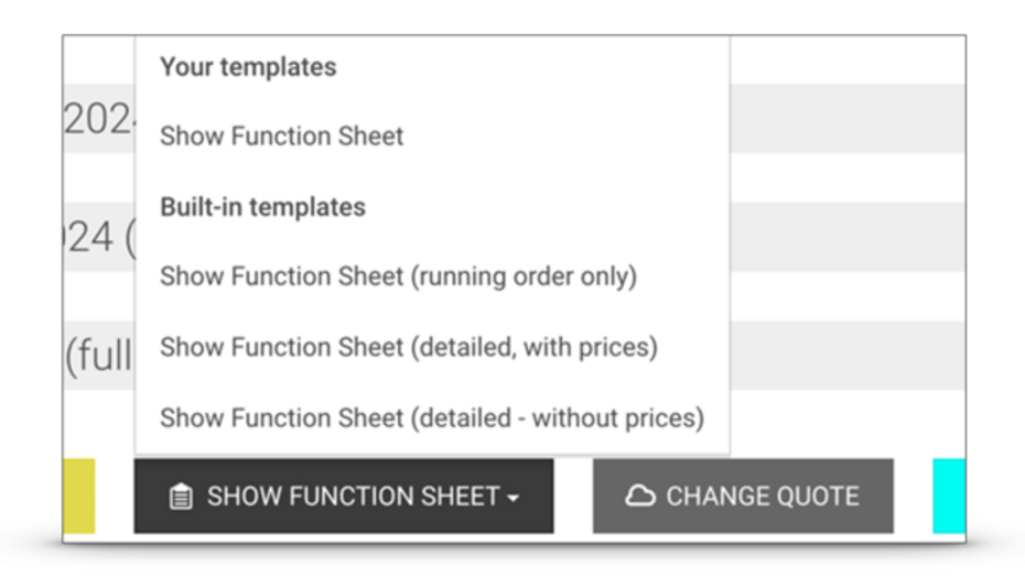Easy access to four function sheet templates