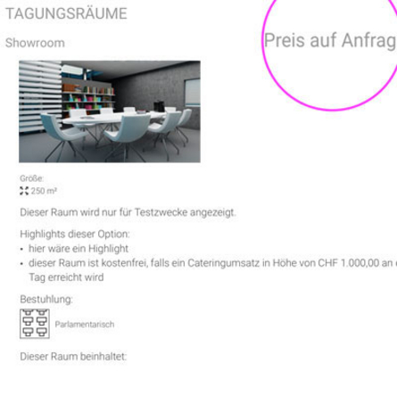 Optionen ins Angebot aufnehmen, die mit "Preis auf Anfrage" gekennzeichnet werden - eventmachine