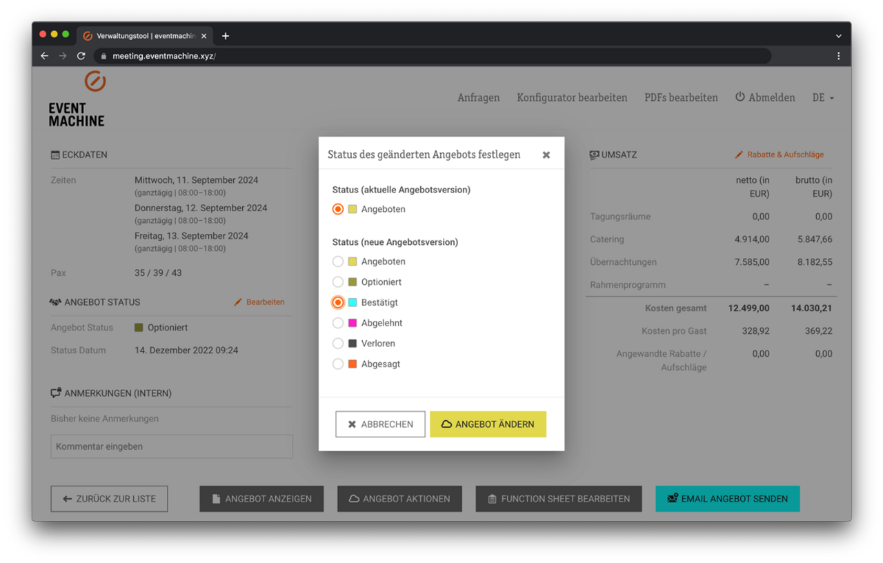 Status Code für neue Angebotsversion definieren Status Code für neue Angebotsversion definieren