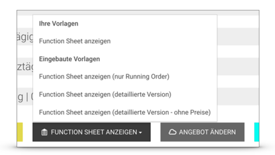 Übersichtlicher Zugriff auf vier Function Sheet Vorlagen