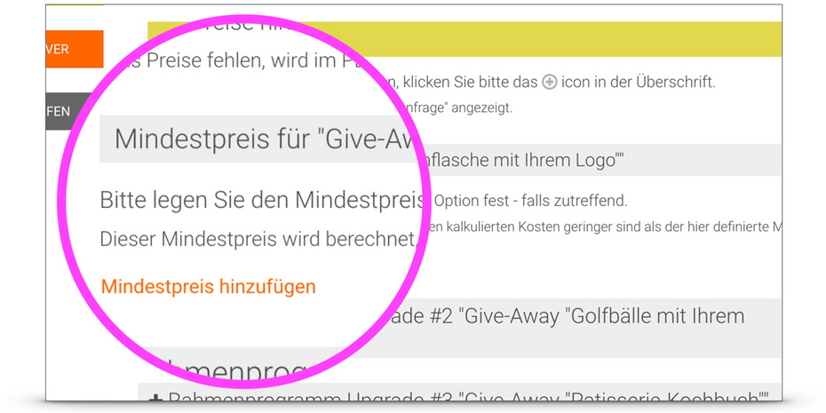Mindestpreise für Optionen & Upgrades Mindestpreise für Optionen & Upgrades
