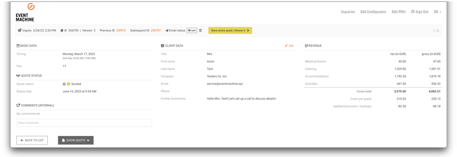 Updated user interface of a configuration's detail page