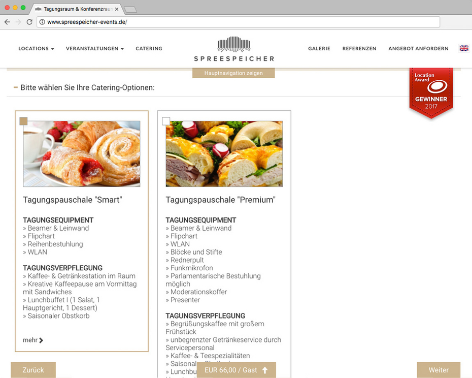 Screenshot von www.spreespeicher-events.de Screenshot von www.spreespeicher-events.de