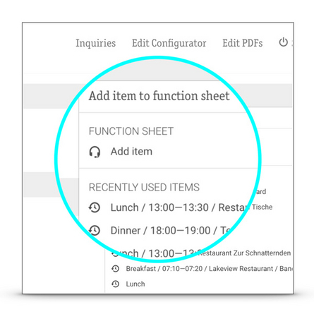 Recently used items for faster function sheet creation