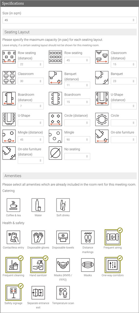 New features for "distance" seating layouts & sanitation concepts