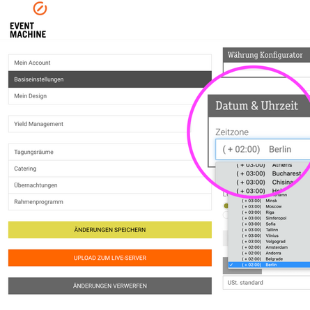 Individuelle Einstellung der Zeitzone für jeden Konfigurator