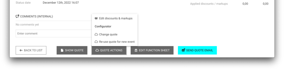 Button " Quote actions" with subnavigation Button " Quote actions" with subnavigation