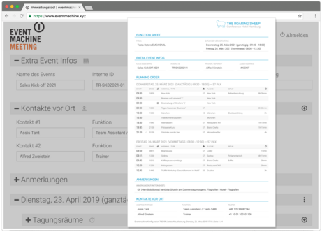 Function Sheet Vorlage für Hotel & Location - eventmachine