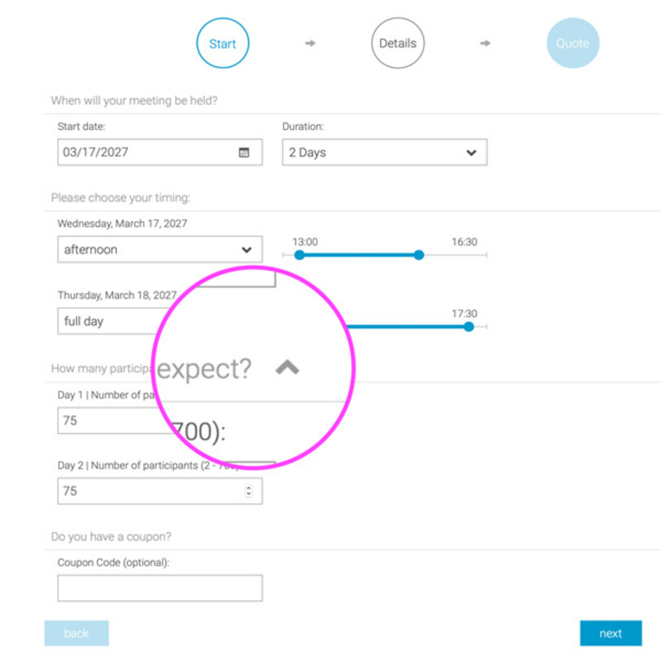 Calculate different number of attendees for each event day