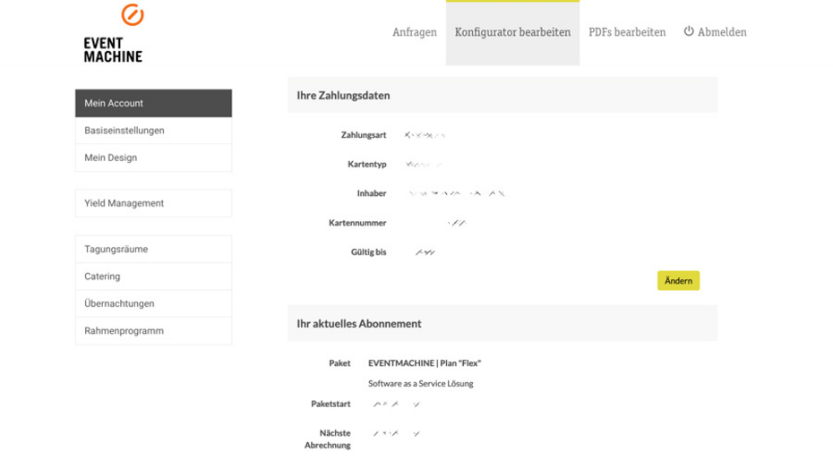 Anzeige des aktiven Plans und der hinterlegten Zahlart Anzeige des aktiven Plans und der hinterlegten Zahlart