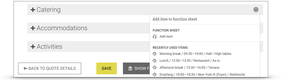 Add individual elements to the function sheet