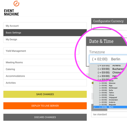 Individual time zone setting for each configurator