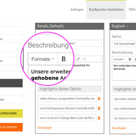 Neue Formatierungsmöglichkeiten für den Beschreibungstext von Optionen & Upgrades - eventmachine