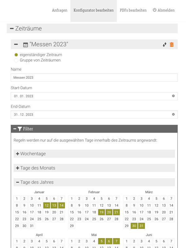 Mit Filtern besondere Tage in einem einzelnen Zeitrahmen einrichten Mit Filtern besondere Tage in einem einzelnen Zeitrahmen einrichten