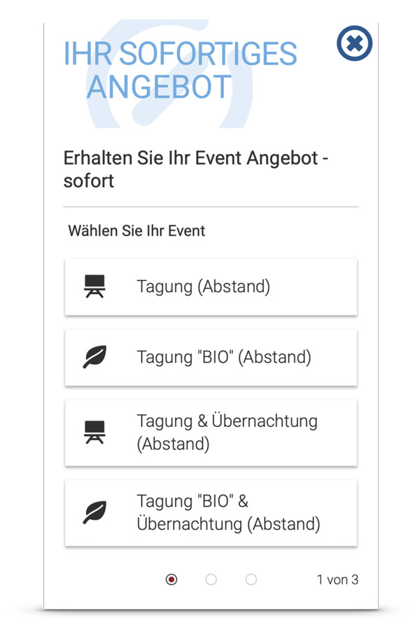 Eventmachine IQ Sofort-Angebot für individuelle Arten von Veranstaltungen