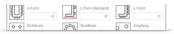 Zusätzliche Bestuhlungsart "L-Form" Zusätzliche Bestuhlungsart "L-Form"